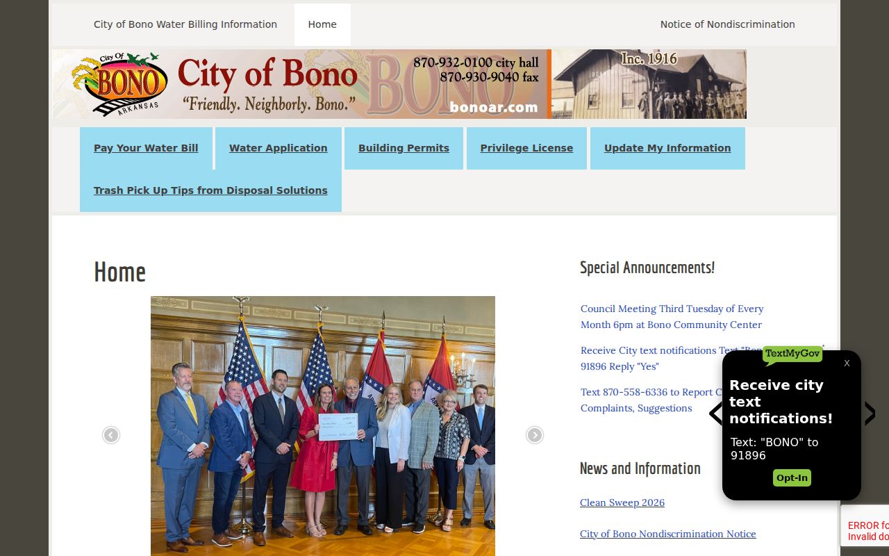 Official City of Bono homepage for local police and city records routing