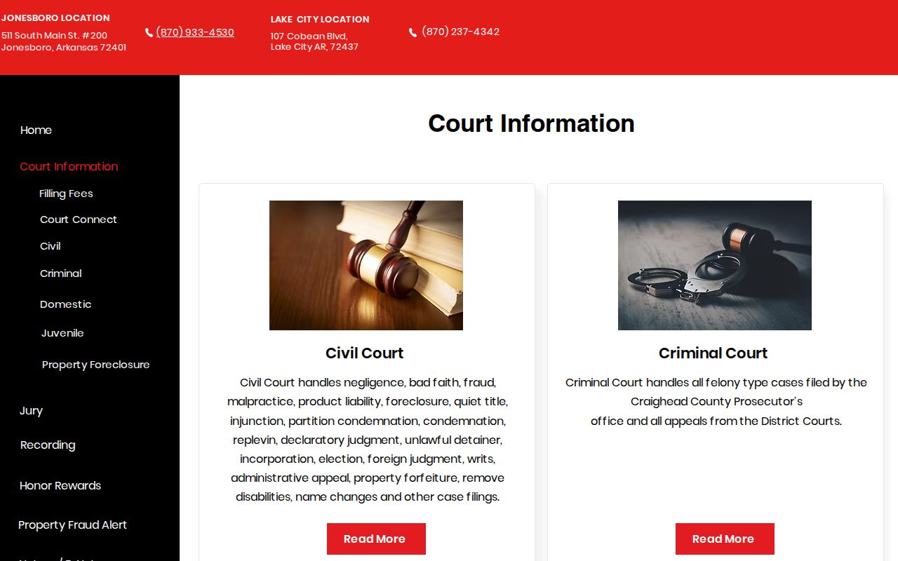 Craighead County criminal court case records at the Circuit Clerk court information page
