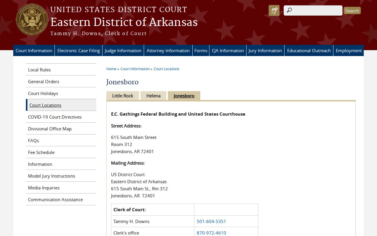 Eastern District of Arkansas Jonesboro federal courthouse page