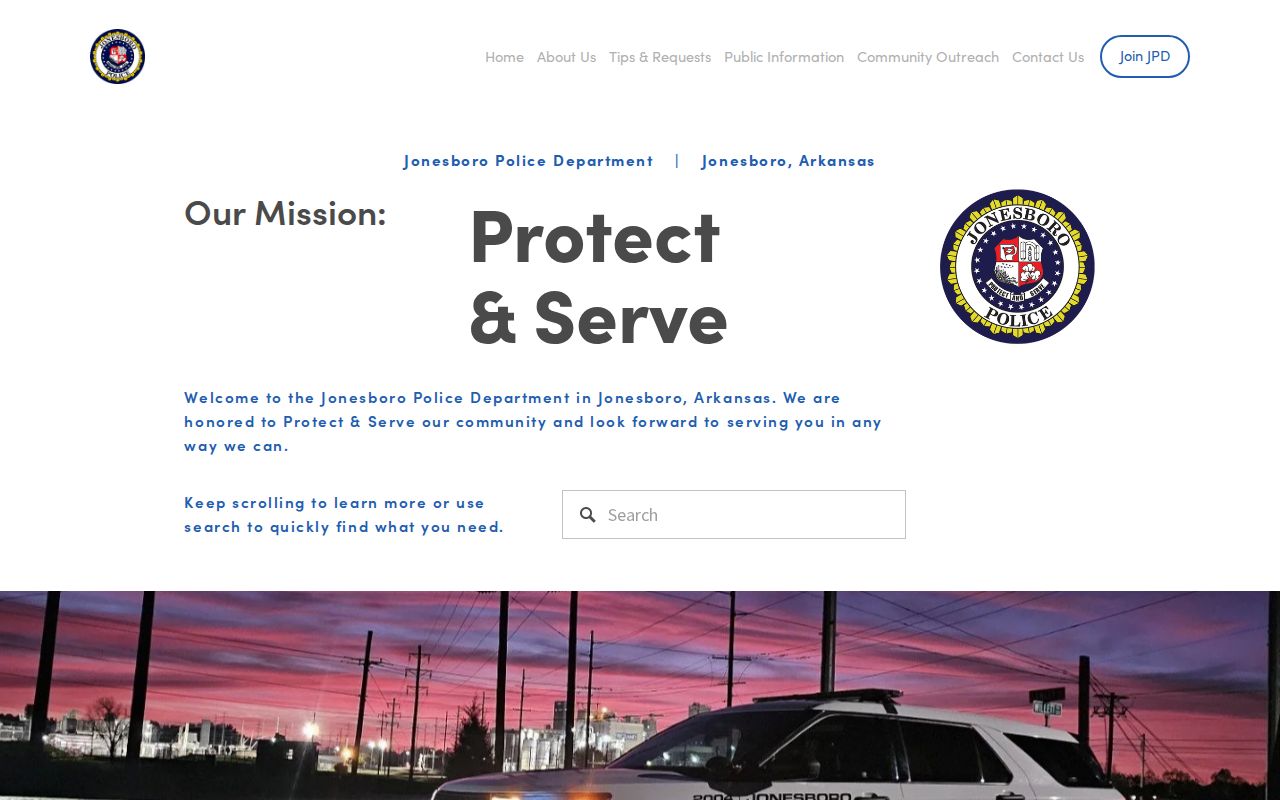 Jonesboro Police Department homepage for city police records